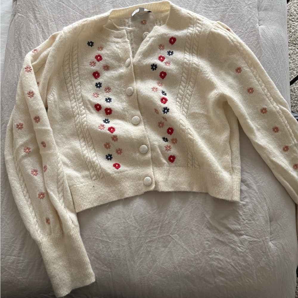 & Other Stories Cream Cardigan with Floral Embroidery